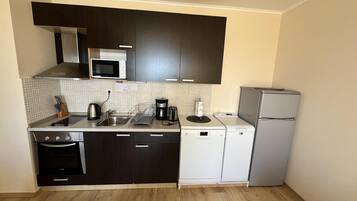 Apartment | Private kitchen | Fridge, microwave, oven, stovetop
