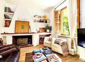 Fernseher, Kamin, Bücher