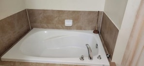 Shower, hair dryer, soap, toilet paper