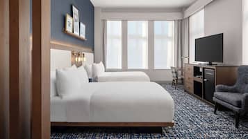 Hypo-allergenic bedding, in-room safe, blackout drapes