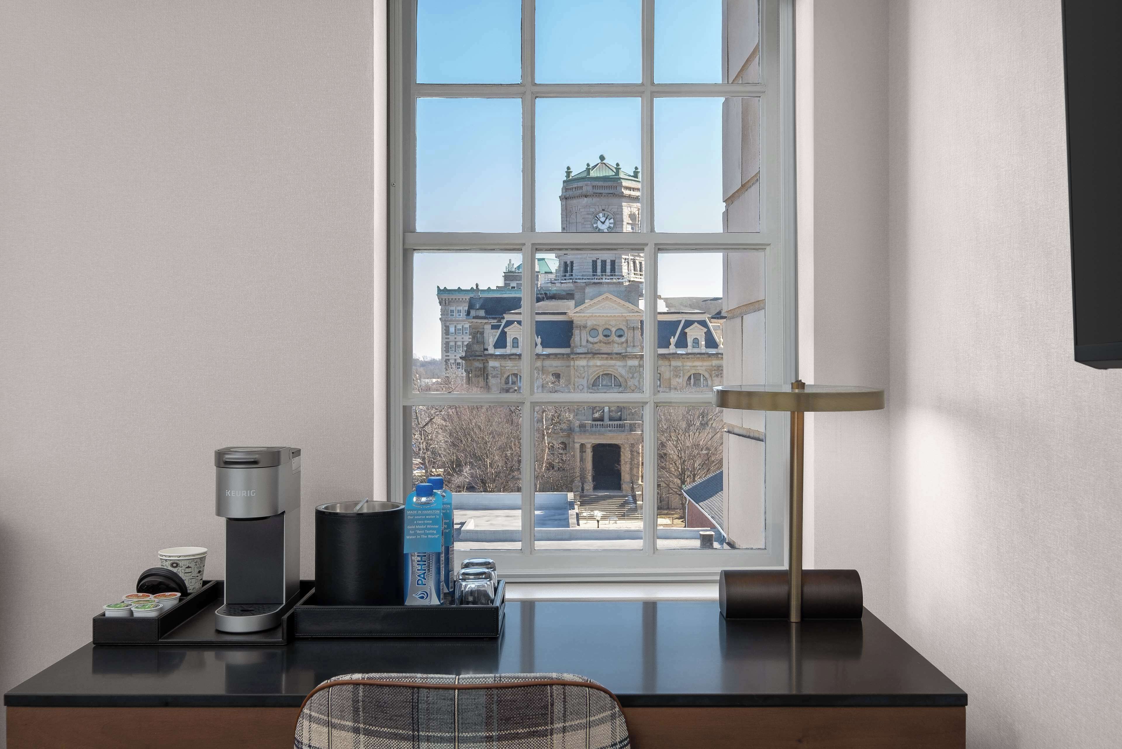 Hypo-allergenic bedding, in-room safe, blackout curtains