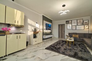 Smart TV, music library, stereo