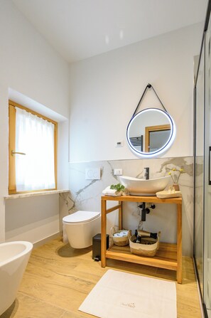 Dusche, Haartrockner, Bidet, Handtücher