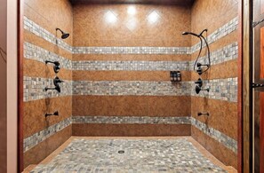 Shower, jetted tub, hair dryer, towels