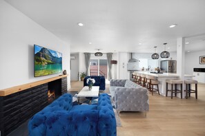 Smart TV, fireplace, table football