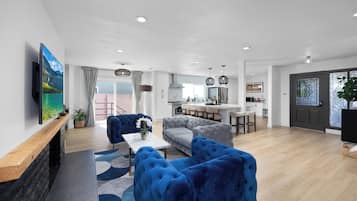 Smart TV, fireplace, table football