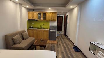 Superior Apartment, Kitchenette | Private kitchen | Mini-fridge, electric kettle, cleaning supplies, paper towels
