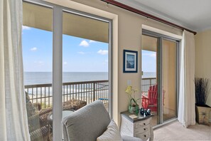 A balcony with a view of the beach and ocean. - $150 activities - E-gift card when you book - Luxury, Oceanfront 8th Floor Newly Renovated | M803 (Myrtle Beach)