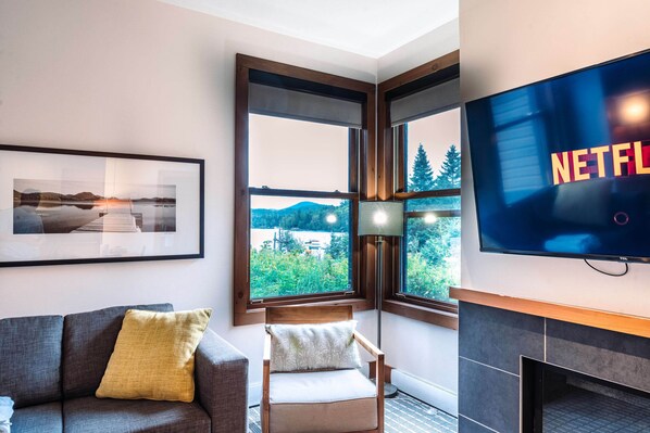 Tél�évision, cheminée, chaîne hi-fi, espaces bureaux