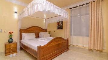 Individually decorated, desk, laptop workspace, blackout curtains