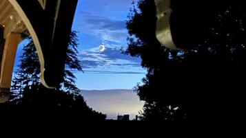 Una estructura de puente con una vista despejada del cielo y una luna creciente.