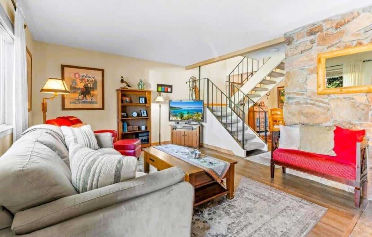 Smart TV, fireplace, DVD player, books