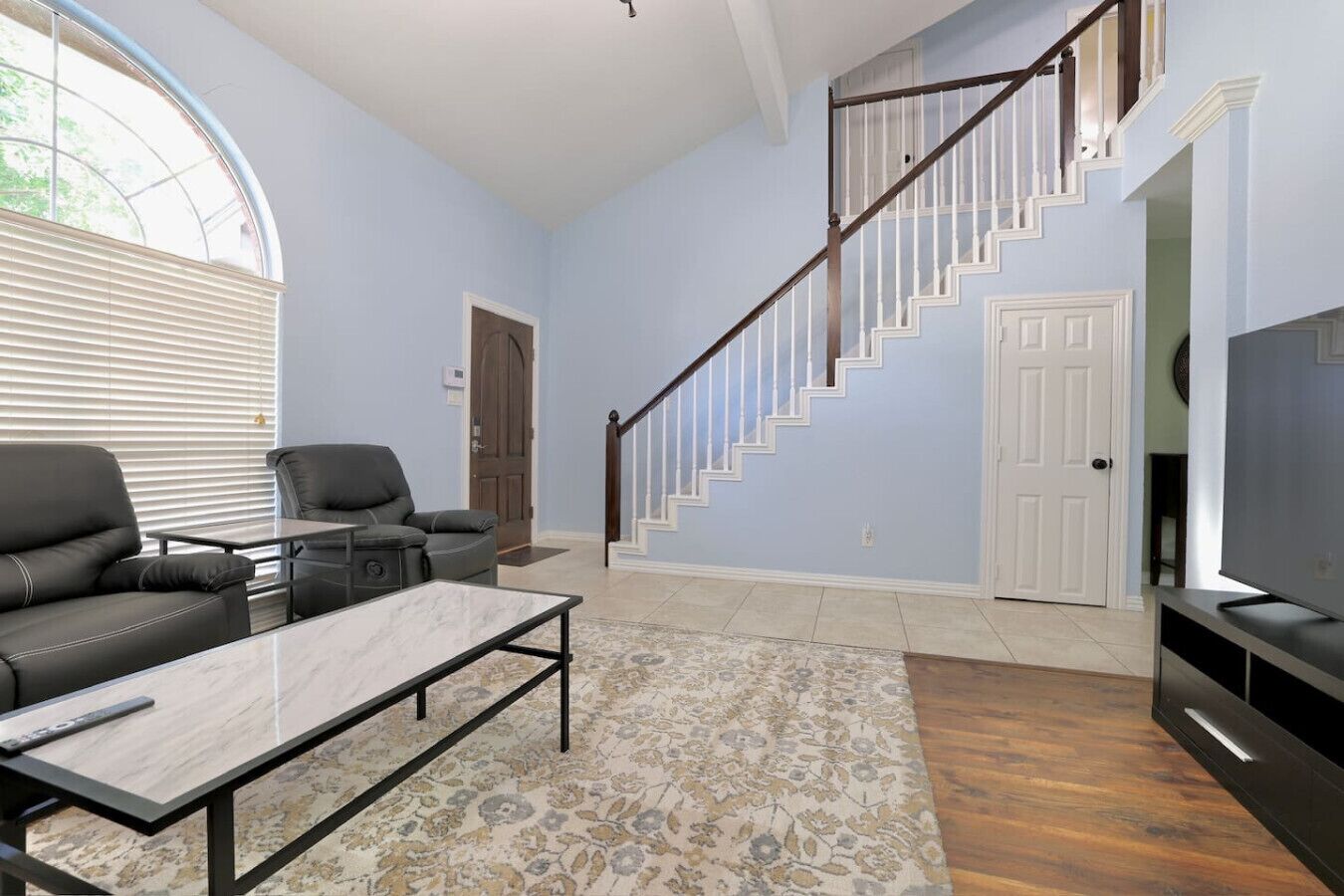 Smart TV, fireplace, foosball, books