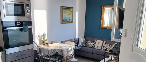 Smart TV, DVD player, books, video library