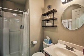 Eco-friendly toiletries, hair dryer, towels