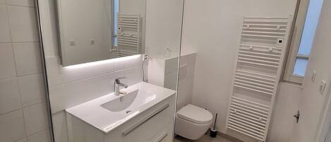 Shower, towels, soap, shampoo
