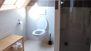 Shower, hair dryer, toilet paper