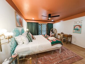 1 bedroom, desk, iron/ironing board, travel crib