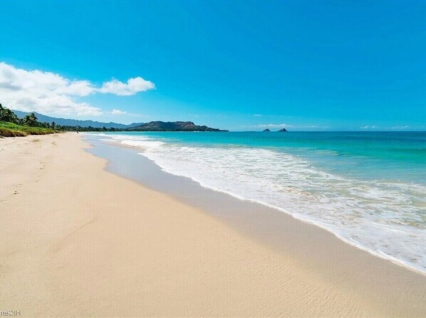 On the beach, beach towels
