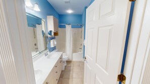 Shower, hair dryer, towels - Serene Lakefront Living at Magnolia Pointe Condo | Magnolia Pointe Magnolia Lake 4823-101 (Myrtle Beach)