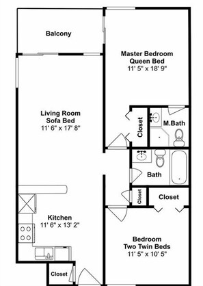 Floor plan - A Place at the Beach V A204, Ocean View Comfort Awaits You in Myrtle Beach (Myrtle Beach)