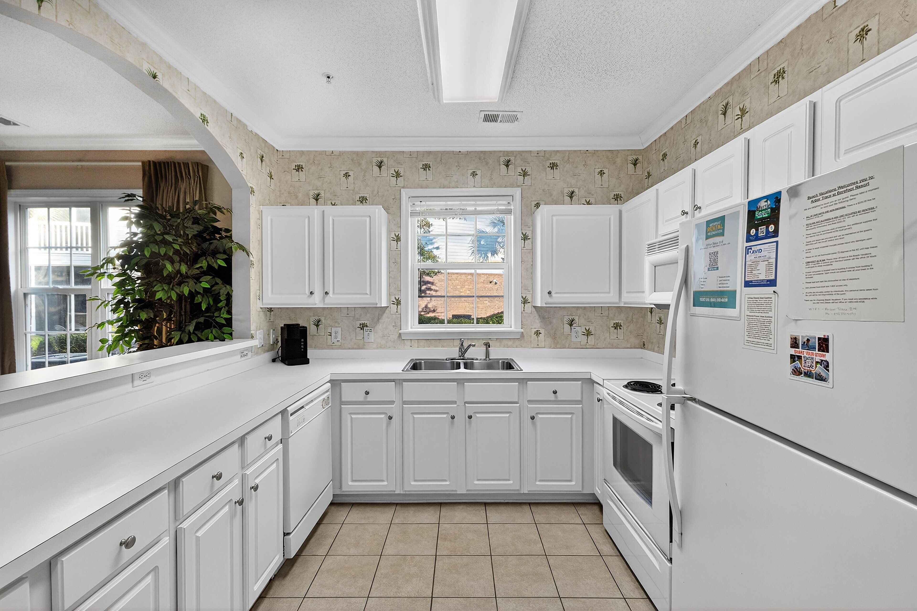 Fridge, microwave, dishwasher, coffee/tea maker