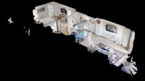 A 3D model of a room with a bed, bedside table, and a window. - Atlantica 301, Oceanfront Myrtle Beach Condo Rental (Myrtle Beach)