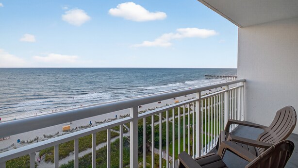 A balcony with a view of the beach and ocean. - Atlantica 854, Oceanfront | Myrtle Beach Serenity Condo (Myrtle Beach)
