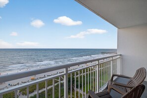 A balcony with a view of the beach and ocean. - Atlantica 854, Oceanfront | Myrtle Beach Serenity Condo (Myrtle Beach)