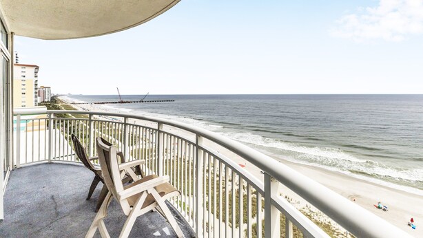 A balcony with a view of the beach and ocean. - Atlantica 1202, Myrtle Beach Ocean Escape (Myrtle Beach)