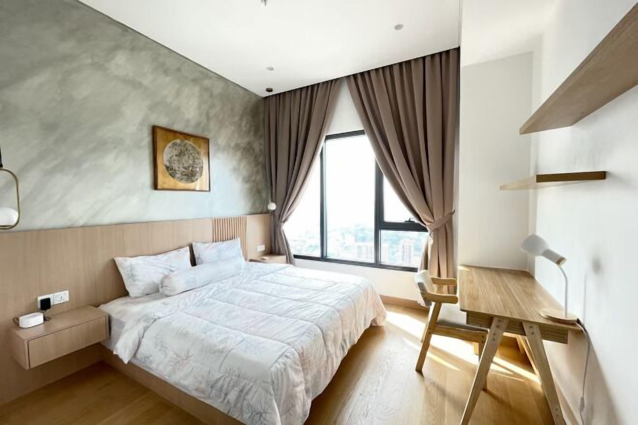 Skrivebord, skrivebord for bærbar PC, blendingsgardiner og lydisolert