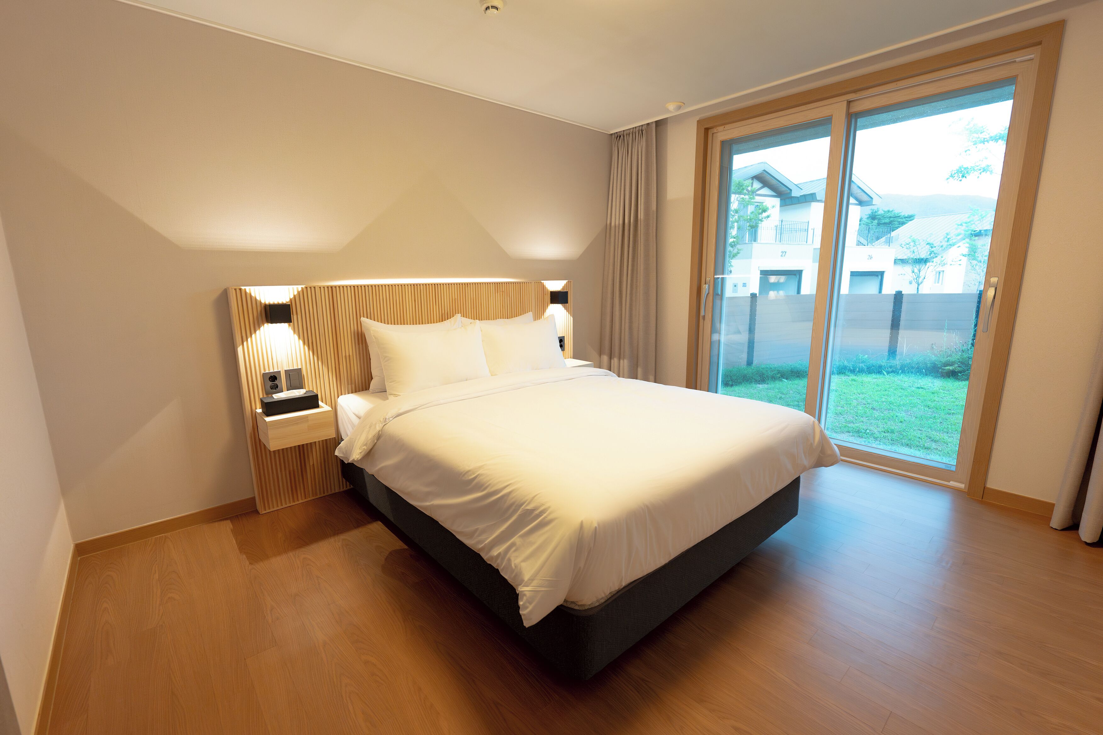 Premium bedding, memory-foam beds, blackout curtains, soundproofing