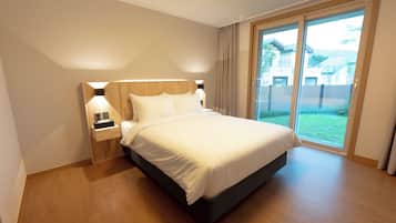 Premium bedding, memory-foam beds, blackout curtains, soundproofing