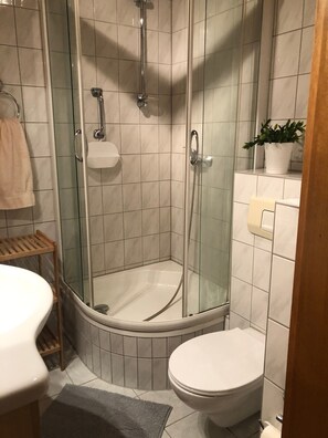 Een douche, een haardroger, handdoeken