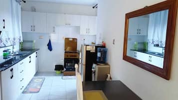 Family Apartment, Balcony, City View | Private kitchen | Fridge, microwave, cookware/dishes/utensils