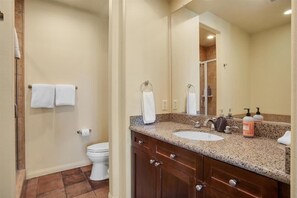 Dusche, Haartrockner, Handtücher, Shampoo