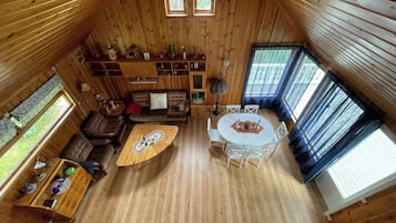 Tv, eldstad, tv-spel och böcker