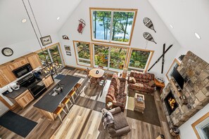 Fridge, microwave, oven, stovetop - Driftwood Cabin | Newer lakefront cabin, dock, firepit, kayaks, Dogs OK, AC (Eagle River)