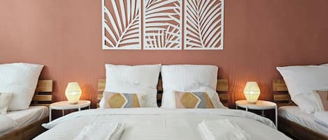 4 bedrooms, iron/ironing board, travel cot, WiFi