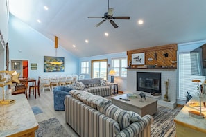 TV, fireplace, DVD player, stereo