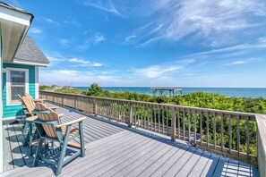 Terrace/patio - Pet-friendly oceanfront Corolla home w/ pool, hot tub, & elevator! (Corolla)