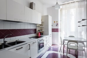 Fridge, microwave, oven, dishwasher