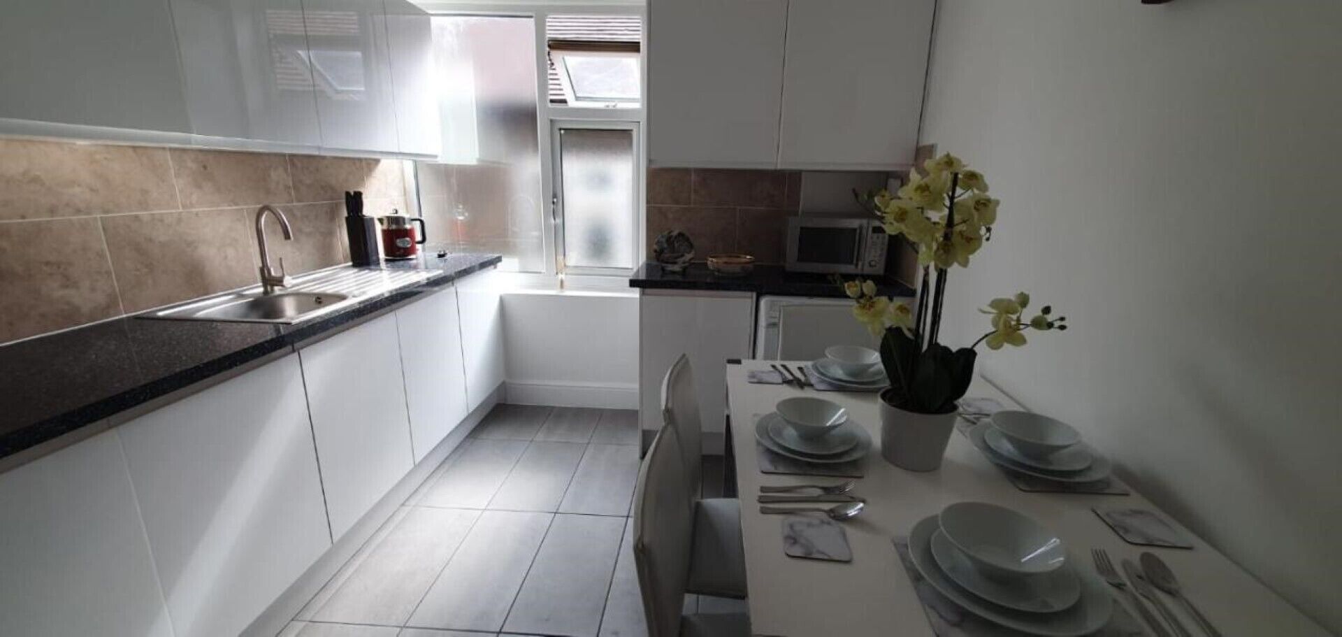 Fridge, microwave, oven, electric kettle