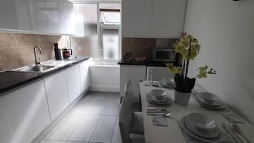 Fridge, microwave, oven, electric kettle