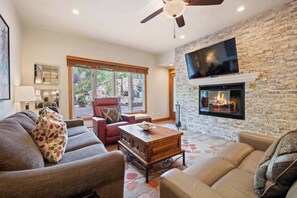 TV, fireplace