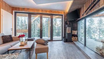 Superior Ferienwohnung mit 3 Schlafzimmern | Living area | 50-inch TV with satellite channels, fireplace