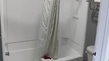 Shower, towels, soap, shampoo