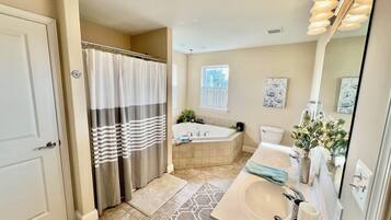 Jetted bath, towels, soap