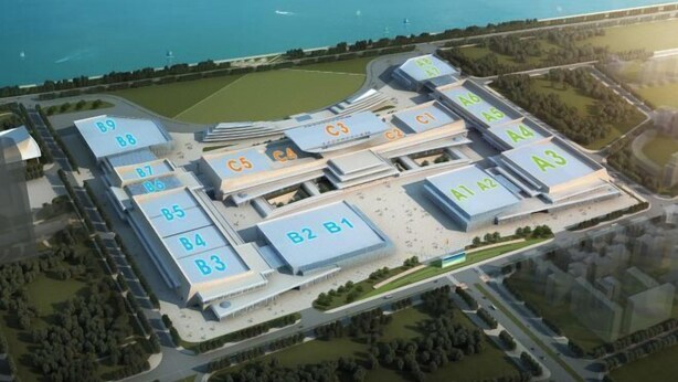 Een luchtendekzicht van een modern gebouwcomplex met meerdere secties, aangeduid met B1 tot en met B9, C1 tot en met C5, A1 tot en met A5, en A3.