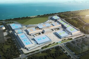 Vista aérea de un gran complejo industrial con varios edificios identificados como B1 a B9, C1 a C5 y A1 a A5.